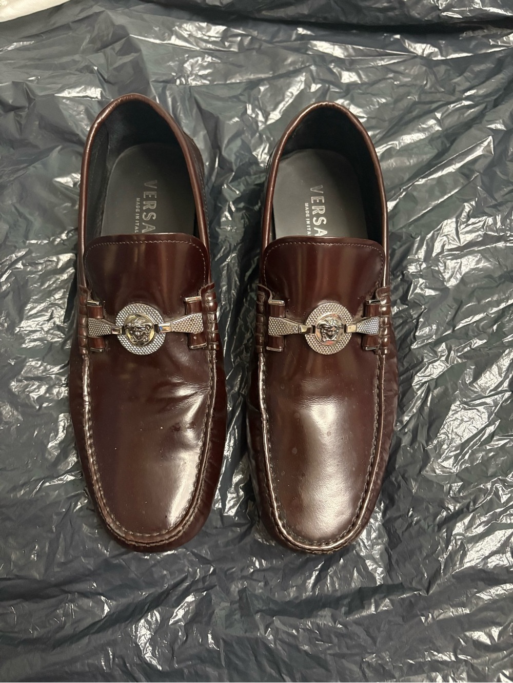 Versace Brown Leather Bit-Detail Slip-On Loafers